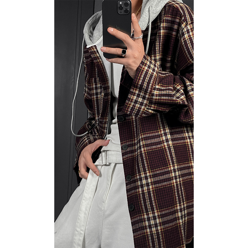 2024 Retro Loose Plaid Hooded Casual Shirt Jacket - Versatile Niche Fashion for 90s and Y2K Inspired Styles