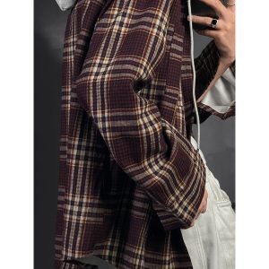 2024 Retro Loose Plaid Hooded Casual Shirt Jacket - Versatile Niche Fashion for 90s and Y2K Inspired Styles