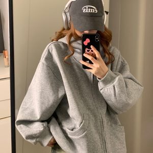 2024 Spring American Sports Style Shoulder Pad Cardigan Sweatshirt for Couples - Loose Casual Versatile Jacket