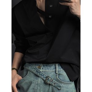 2024 Summer Long Sleeve Solid Color Shirt - Loose Fit, Casual Versatile Design, Niche Aesthetic for Effortless Style