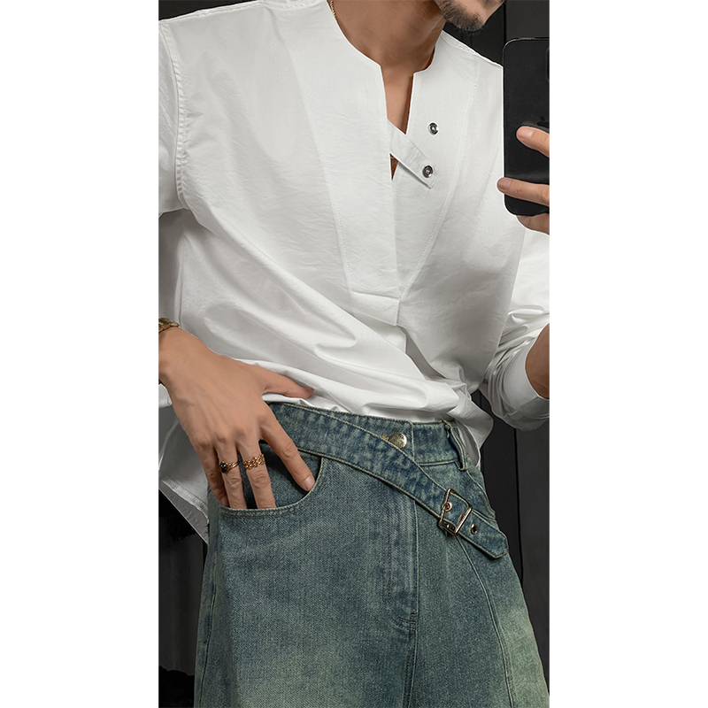 2024 Summer Long Sleeve Solid Color Shirt - Loose Fit, Casual Versatile Design, Niche Aesthetic for Effortless Style