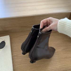 2024 Trendy White Short Boots for Women, Minimalist Fashion, Small Square Toe, High-End Commuting Style