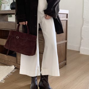 2024 Trendy White Short Boots for Women, Minimalist Fashion, Small Square Toe, High-End Commuting Style