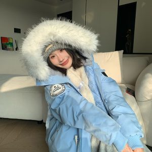 2024 Winter American Flight Jacket with Horn Buckles, Fur-Lined Hooded Cotton Coat, Loose Unisex Parka for Casual Style