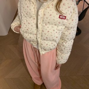 2024 Winter American Sweet Floral Cotton Jacket for Women - Short Thick Coat for Petite, Autumn and Winter Outerwear