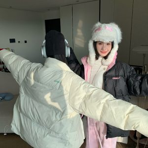2024 Winter American Vintage Color-Block Stand Collar Puffer Jacket for Men and Women - Loose Casual Thick Outerwear