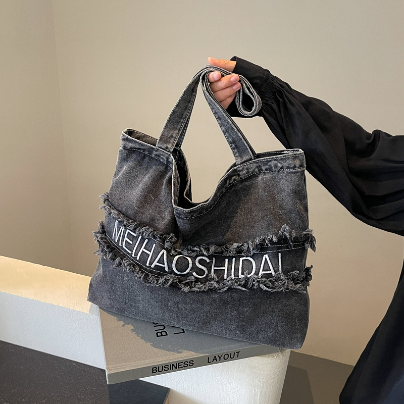 2024 Women's Denim Tote Bag - Large Capacity College Commuter Shoulder Bag for Students