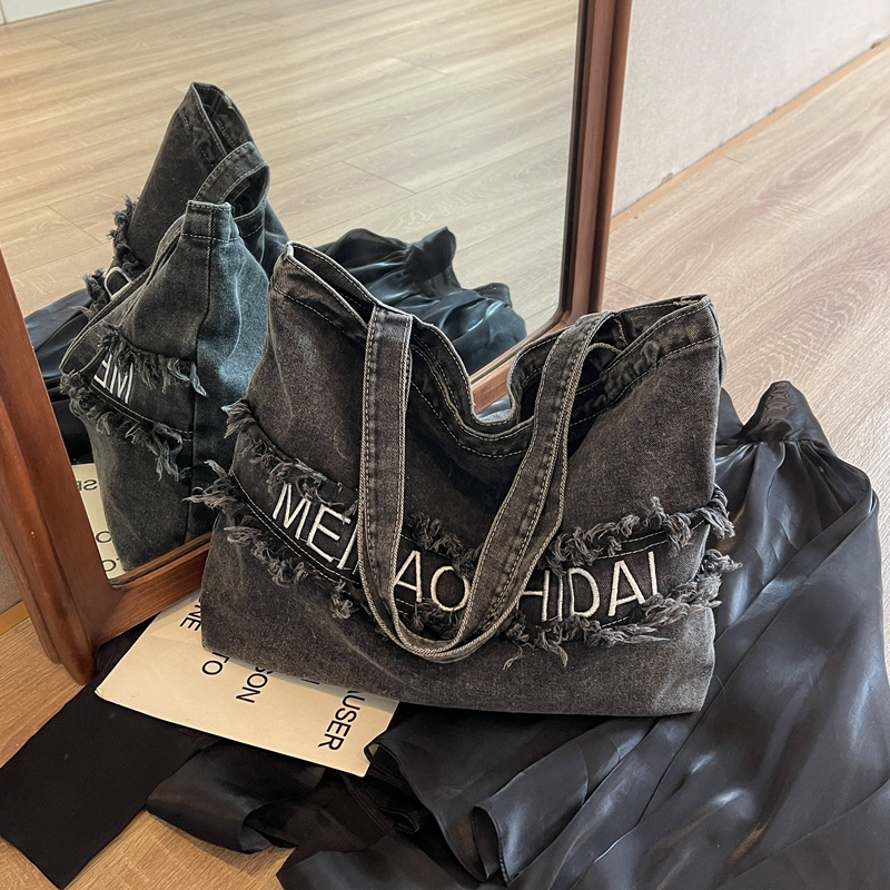 2024 Women's Denim Tote Bag - Large Capacity College Commuter Shoulder Bag for Students