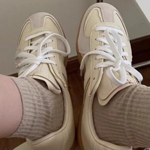 2025 Color-Blocking Lace-Up Cowhide Training Shoes - Versatile Round Toe Splicing Casual Sneakers