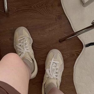 2025 Color-Blocking Lace-Up Cowhide Training Shoes - Versatile Round Toe Splicing Casual Sneakers