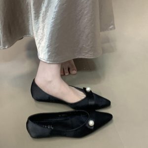 2025 Early Spring Women's Ocean One Gentle Wind Satin Pearl Pointed Shallow Mouth Loafers - Trendy Chinese Style Flats