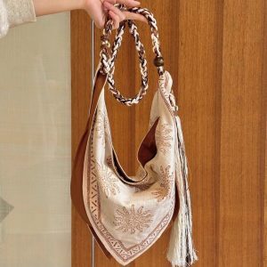2025 Ethnic Bohemian Linen Crossbody Tote Bag for Women - Large Capacity Shoulder Bag with Niche Design