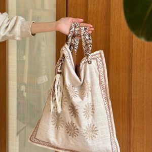 2025 Ethnic Bohemian Linen Crossbody Tote Bag for Women - Large Capacity Shoulder Bag with Niche Design