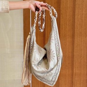 2025 Ethnic Bohemian Linen Crossbody Tote Bag for Women - Large Capacity Shoulder Bag with Niche Design