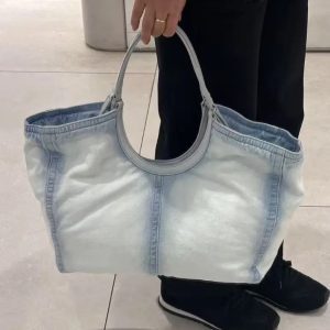 2025 Fashionable Washable Denim Tote Bag for Women - Versatile Large Capacity Shoulder Handbag