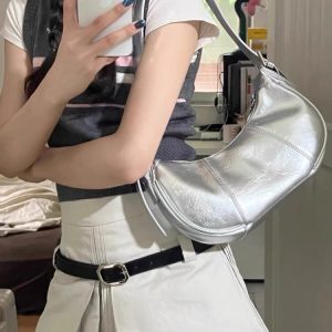 2025 Korean Minimalist Silver Underarm Bag for Women - High-End Shoulder Crossbody Tote