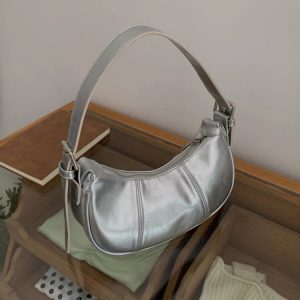 2025 Korean Minimalist Silver Underarm Bag for Women - High-End Shoulder Crossbody Tote