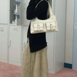 2025 Korean Style Versatile Shoulder Crossbody Tote Bag with Pocket - Fashionable Commuter Handbag for Women