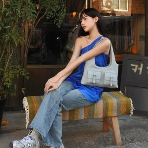 2025 Korean Style Versatile Shoulder Crossbody Tote Bag with Pocket - Fashionable Commuter Handbag for Women