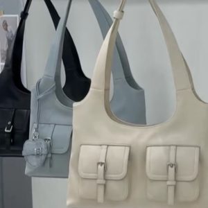 2025 Korean Style Versatile Shoulder Crossbody Tote Bag with Pocket - Fashionable Commuter Handbag for Women