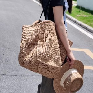 2025 Large Capacity Woven Tote Bag - Fashionable Versatile Shoulder Bag for Summer Beach Vacation