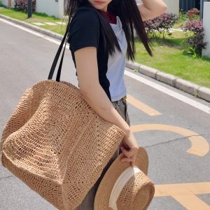2025 Large Capacity Woven Tote Bag - Fashionable Versatile Shoulder Bag for Summer Beach Vacation