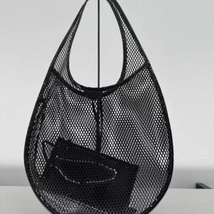 2025 Minimalist Hollow Mesh Shoulder Bag - Round Dark Series Underarm Tote for Internet Celebrity Style