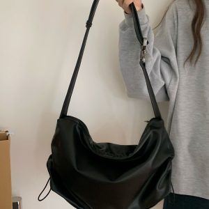 2025 New Korean Style Minimalist Large Capacity Drawstring Pleated Shoulder Crossbody Bag for Women