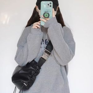 2025 New Korean Style Minimalist Large Capacity Drawstring Pleated Shoulder Crossbody Bag for Women