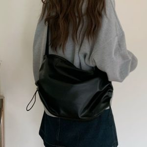 2025 New Korean Style Minimalist Large Capacity Drawstring Pleated Shoulder Crossbody Bag for Women