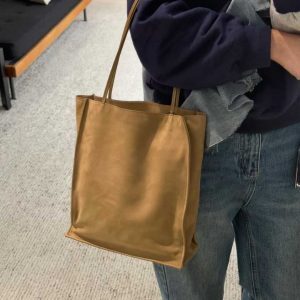 2025 New Minimalist Genuine Leather Tote Bag - Large Capacity Cowhide Shoulder Bag for Women