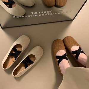 2025 New Ocean One Cross Strap Retro Ballet Flat Mary Jane Shoes for Women - Stylish and Comfortable Footwear