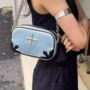 2025 New Style Cross Badge Denim Chain Small Square Bag - Trendy Millennium Hot Girl Shoulder Crossbody Bag