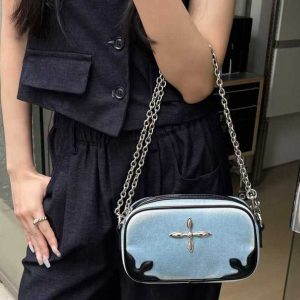 2025 New Style Cross Badge Denim Chain Small Square Bag - Trendy Millennium Hot Girl Shoulder Crossbody Bag