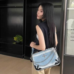 2025 New Style Cross Badge Denim Chain Small Square Bag - Trendy Millennium Hot Girl Shoulder Crossbody Bag