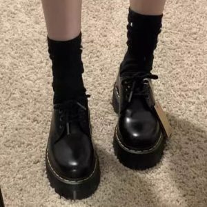 2025 New Style Women's Cowhide Martin Shoes - Thick-Soled Lace-Up Platform Leather Footwear