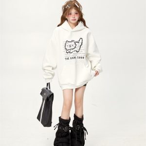 2025 Oversized White Hoodie for Women - Korean Style Lazy Fashion Sweatshirt for Spring & Autumn Couples