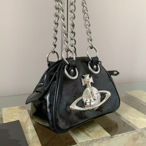 2025 Popular Japanese & Korean Fashion Thick Chain Underarm Bag - Versatile Women's Bowling Bag in Trendy Spaceship Design