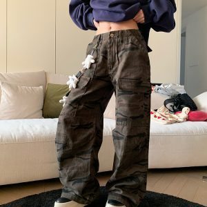 2025 Spring American Vintage Big Pocket Camouflage Pants for Men and Women - Loose Fit Outdoor Straight Casual Long Pants