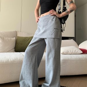 2025 Spring American Vintage Two-Piece Star Print Sweatpants for Women - Loose Casual Straight Leg Fashion Long Pants