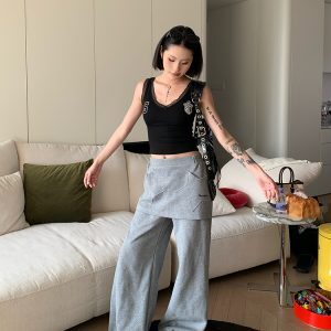 2025 Spring American Vintage Two-Piece Star Print Sweatpants for Women - Loose Casual Straight Leg Fashion Long Pants