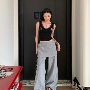 2025 Spring American Vintage Two-Piece Star Print Sweatpants for Women - Loose Casual Straight Leg Fashion Long Pants