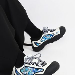 2025 Spring Summer Women's Dad Shoes Round Toe Lace-Up Thick-Soled Cute Niche Sports Shoes Ugly Cute Style