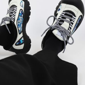 2025 Spring Summer Women's Dad Shoes Round Toe Lace-Up Thick-Soled Cute Niche Sports Shoes Ugly Cute Style