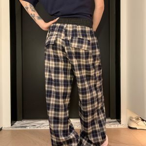 2025 Spring Vintage Patchwork Plaid Pants for Men and Women - Loose Casual Straight Leg Trousers, Retro American Style