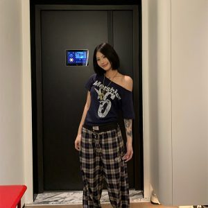 2025 Spring Vintage Patchwork Plaid Pants for Men and Women - Loose Casual Straight Leg Trousers, Retro American Style