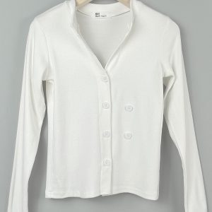 2025 Spring Women's Long Sleeve Buttoned Chest-Enhancing T-Shirt - Sexy Korean Style Dongdaemun Fashion