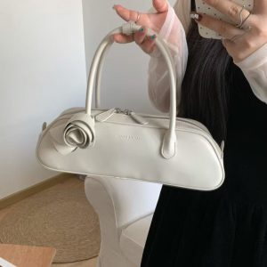 2025 Spring/Summer Rose Design Long Baguette Bag - Fresh Solid Color Versatile Tote & Crossbody Women's Bag