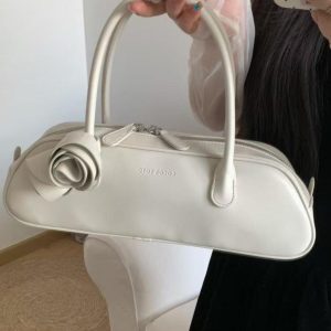 2025 Spring/Summer Rose Design Long Baguette Bag - Fresh Solid Color Versatile Tote & Crossbody Women's Bag