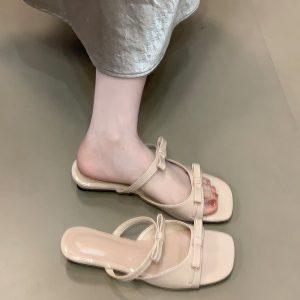 2025 Summer Bowknot French Fairy One-Strap Sandals - Trendy Beach Vacation Flip-Flops